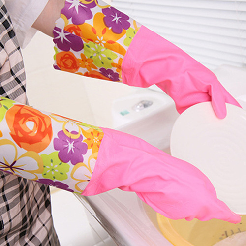 Winter kitchen thickened dishwashing and cleaning housework gloves plus velvet and lengthened laundry rubber pvc waterproof latex gloves