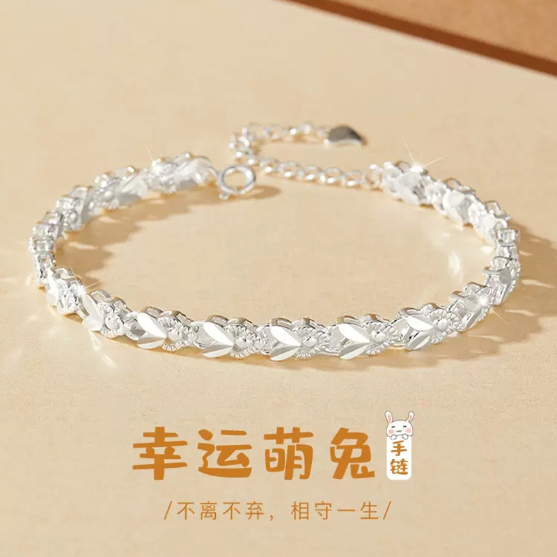 999 sterling silver rabbit Bracelet girl's silver bracelet female ins niche design 2022 new bracelet birthday gift