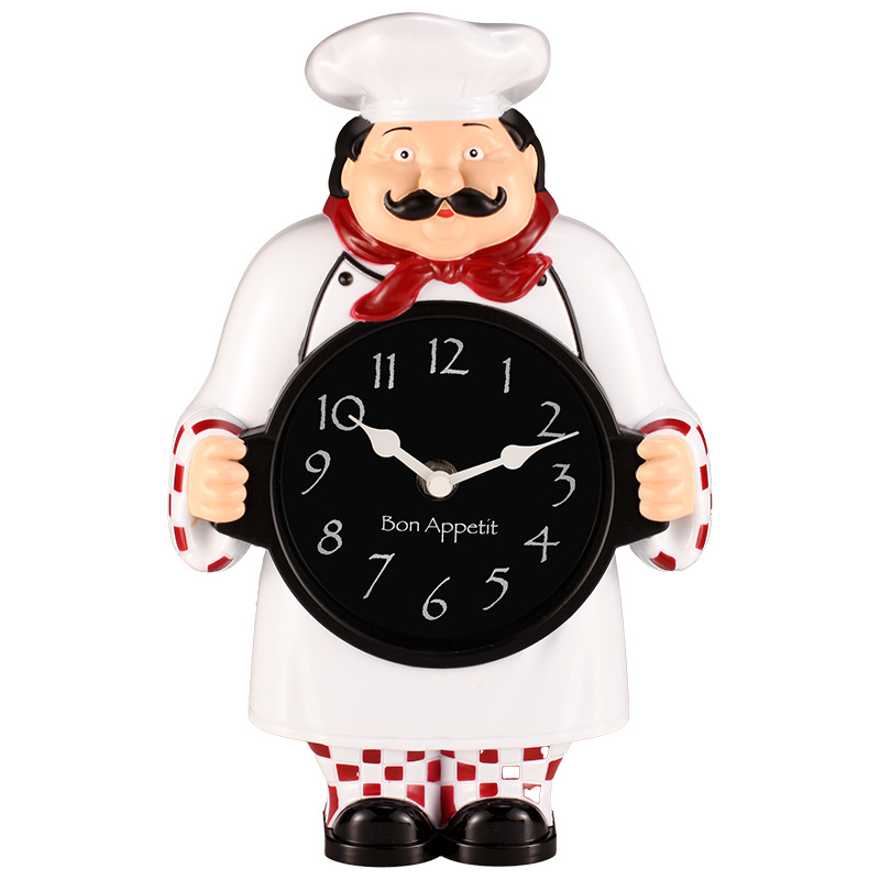 Reloj decorativo con forma de chef de Hengli - Se puede colocar o colgar sin perforar - Movimiento de segundos saltantes - Venta al por mayor