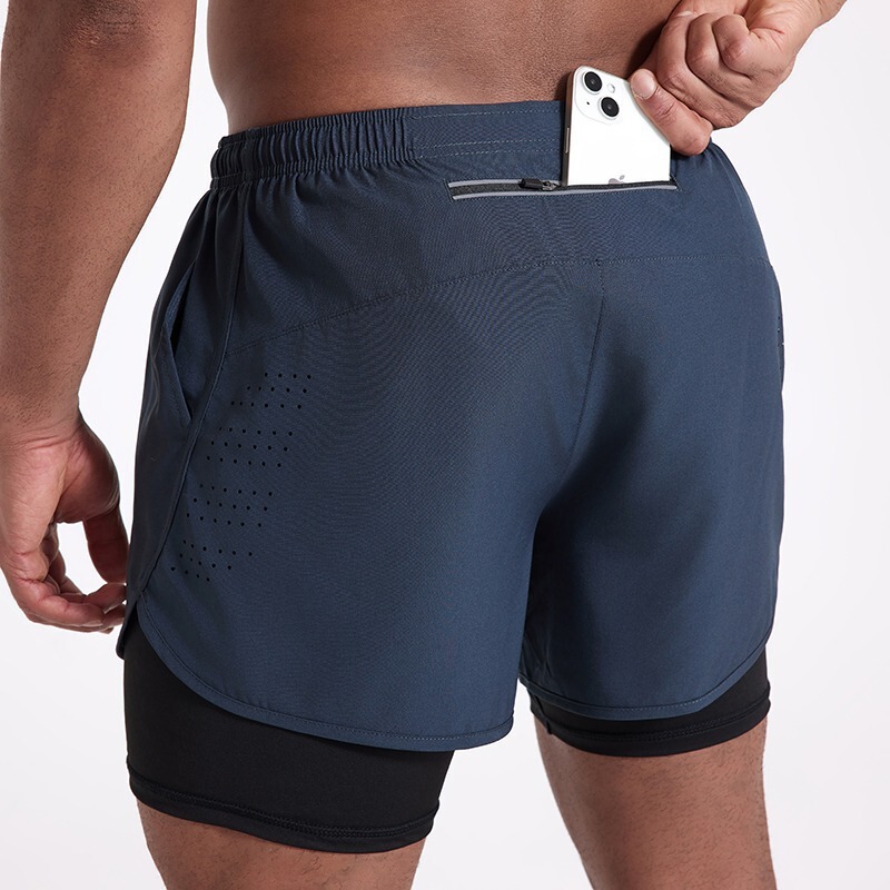 Anti-Exposure Running Shorts for Men, Marathon Track and Field Three-Quarter Pants with Inner Lining, Double-Layered Sports Shorts That Can Hold a Phone