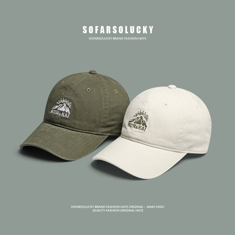 Japanese Style Harajuku Style Vintage Mountain Style Embroidered Cap Men's Big Head Circumference Casual Soft Top Washed American Baseball Cap