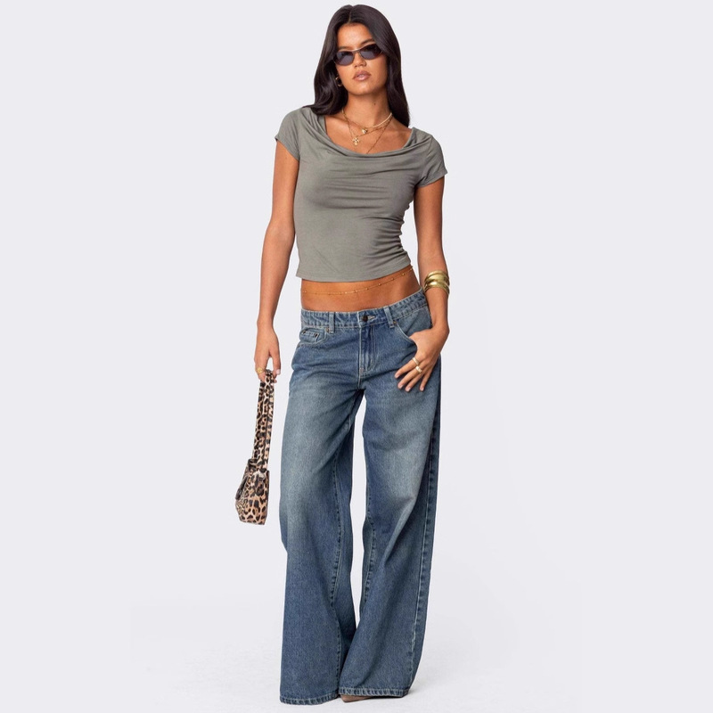 European and American Foreign Trade Cross-border Loose Wide-leg Fashion Printed Denim Trousers Women's Jeans European and American Foreign Trade Cross-border Loose Wide-leg Fashion Printed Denim Trousers Women's Jeans