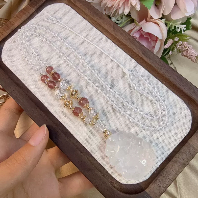 Натуральный молочно-белый кристалл Fengjiu двусторонний трехмерный (оборот Ruyi) легкая роскошь, модный женственный свитер с цепочкой