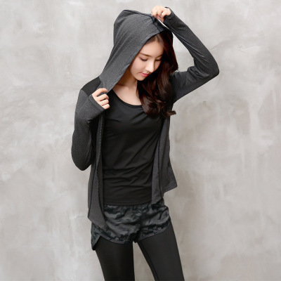 Autumn and winter motion coat Hooded Sweater outdoors run Elastic force ventilation Bodybuilding Yoga suit zipper Long sleeve jacket