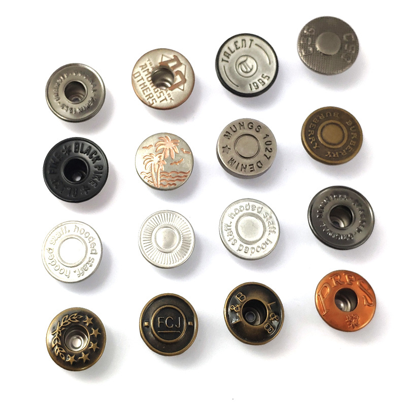 高档金属服装辅料商标logo牛仔裤摇头扣字母烤漆打孔手缝工字扣子