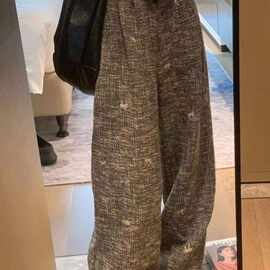 小香风粗花尼高腰宽松慵懒休闲阔腿裤女2025秋冬新款直筒拖地裤