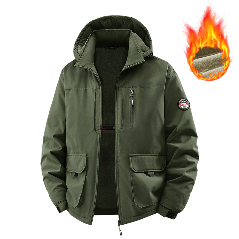 Men's Autumn and Winter Thickened Warm Casual Jacket, Middle-Aged Men's Fleece-Lined Cotton Coat