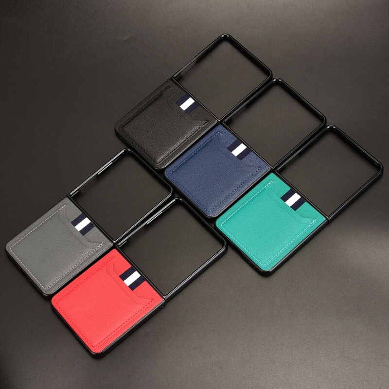 Suitable for Samsung Galaxy Z Flip 7 6 5 4 3 2 Mobile Phone Case with External Card Litchi Pattern Leather Hard Case