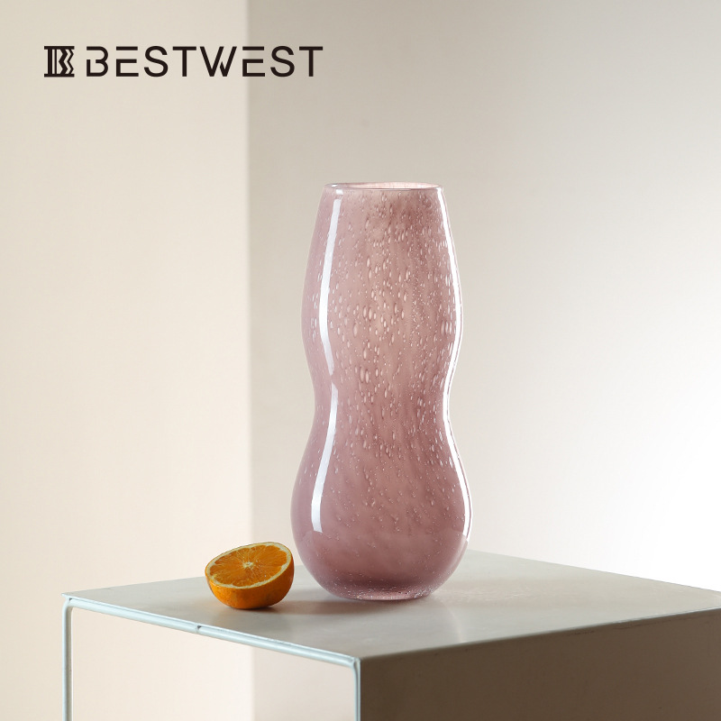 博西家居 粉色葫芦形大肚玻璃花瓶摆件家居设计师装饰品水培花瓶|ms