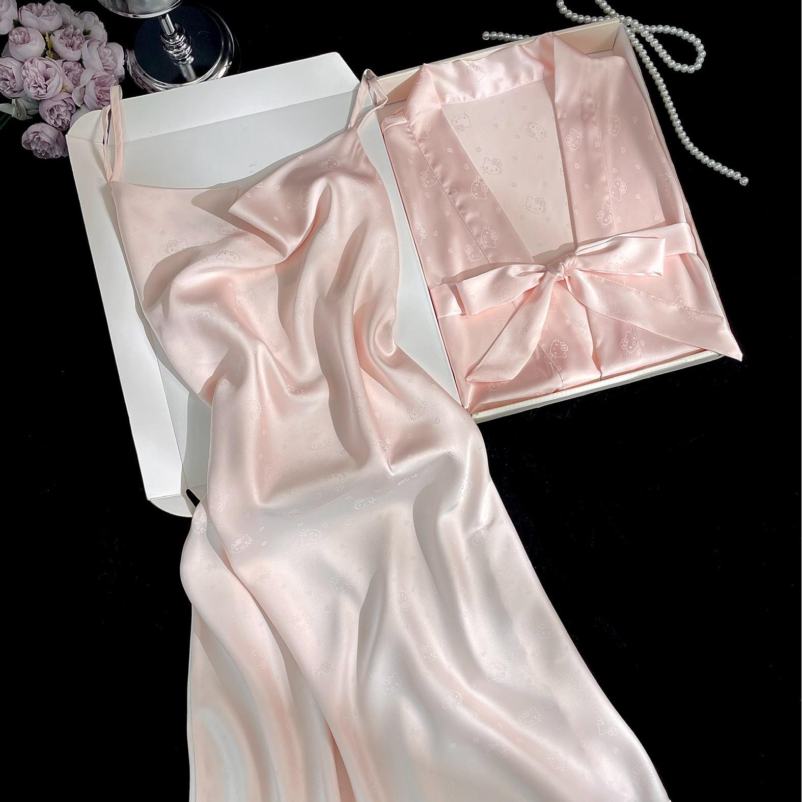 Jacquard Swing Collar Suspender Nightgown Nightgown Women's Kt Star Bow Snake Pattern Internet Celebrity Pajamas Home Clothes Two-Piece Set