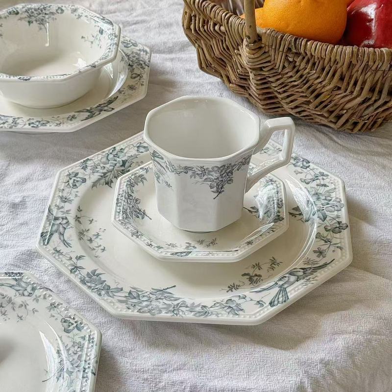 法式中古八角系列朱雀花园陶瓷餐具陶瓷咖啡杯碟陶瓷碗甜品盘餐盘|undefined