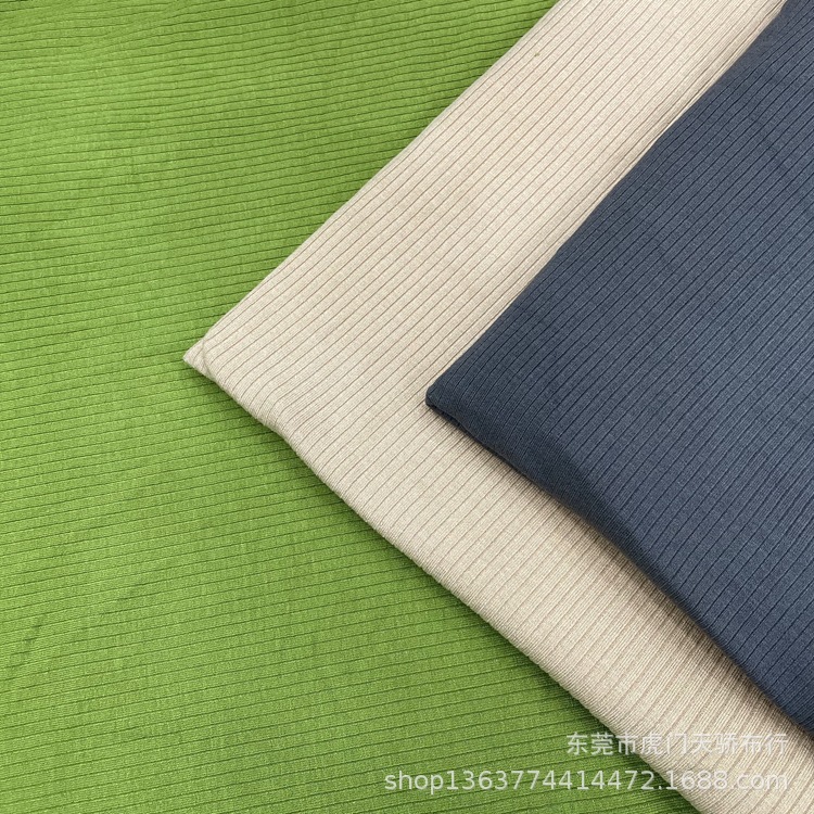 现货供应春秋款针织罗纹布 针织人棉300克法式坑条 法式罗纹磨毛