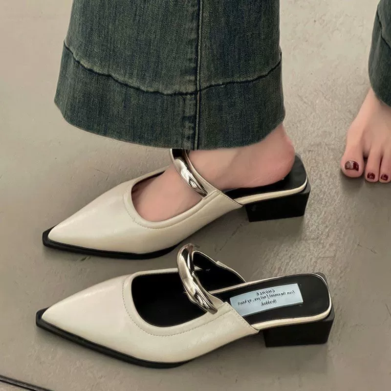 2026 Pointed toe полупальцы носок-носок сандалии мюли обувь без застежки для ленивых носить новый стиль городской толстый каблук