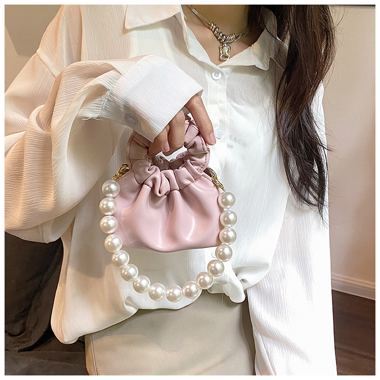 255g Weight Beading, Pearls Fashion Element Clasp Frame Closure Type Top Handle, Chain Strap Type Crossbody Bag Bags Type Casual, Daily, Shopping Occasion Pu Leather Material Solid Color Pattern All Seasons Season Kid'S Gender Cute Style Bucket Shape Kid'S Pu Leather Solid Color Cute Beading Pearls Bucket Clasp Frame Crossbody Bag 76