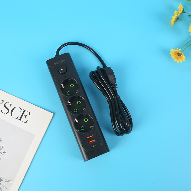 2USB+1Type-c手机充电接口中性袋子包装黑白壳总开关欧式欧孔欧标