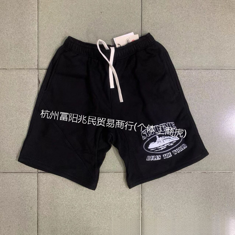 Corteiz Short Alcatraz Shorts with Ship Print, Trendy Hip-Hop Skateboard Casual Sweatpants, Trendy Brand