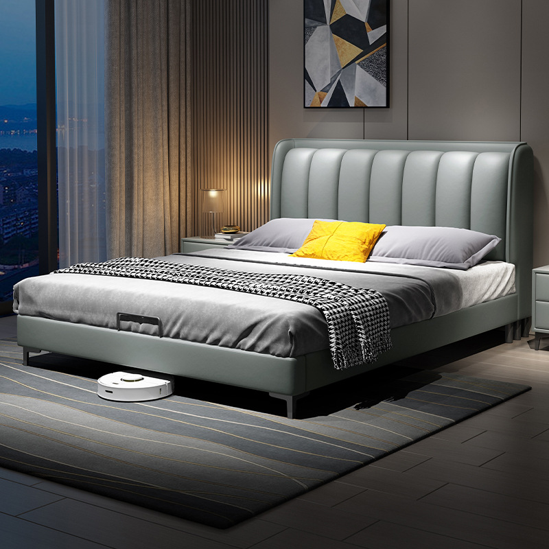 Light luxury and simple technology cloth bed 2m master bedroom double bed modern simple leather art bed soft package small apartment storage bed
