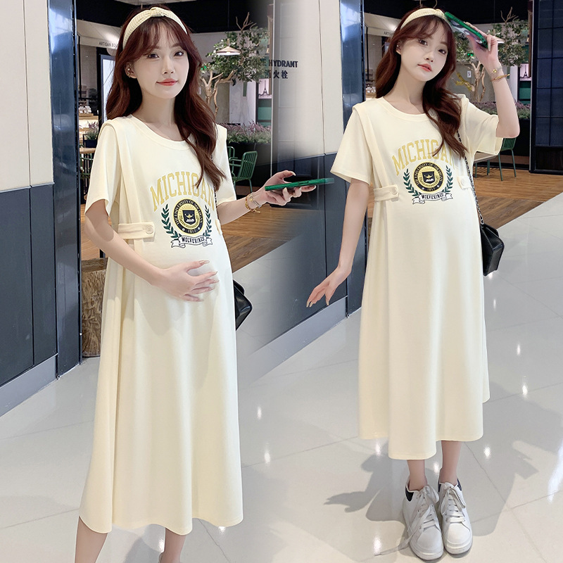 Pregnant Women's Summer Dress Large Size Top Pregnant Clothes Stylish Summer Fashion Embroidered Loose Cotton Dress