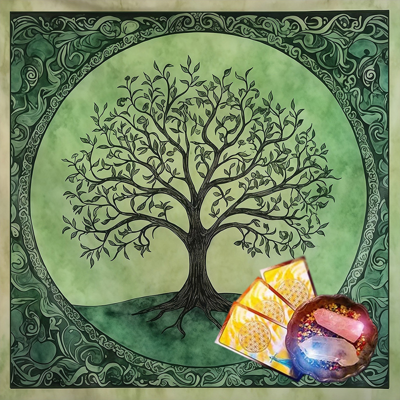 タロットテーブルクロスTarot Tablecloth布マット月相太陽花卉太陽生命樹ベルベットテーブルクロス|undefined