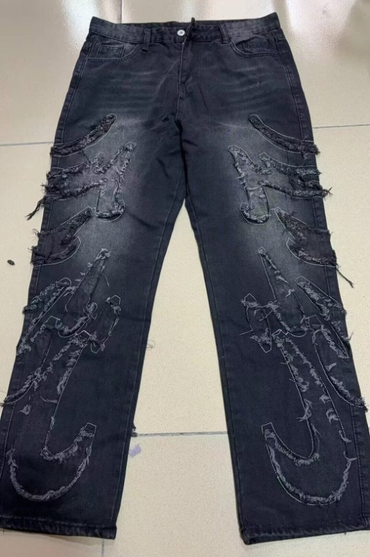 Vintage Embroidered Straight Leg Jeans For Men & Women – Relaxed Fit, Streetwear Fashion, Cotton Denim Pants (Black, Blue-Yellow)​_mkmklike.com
