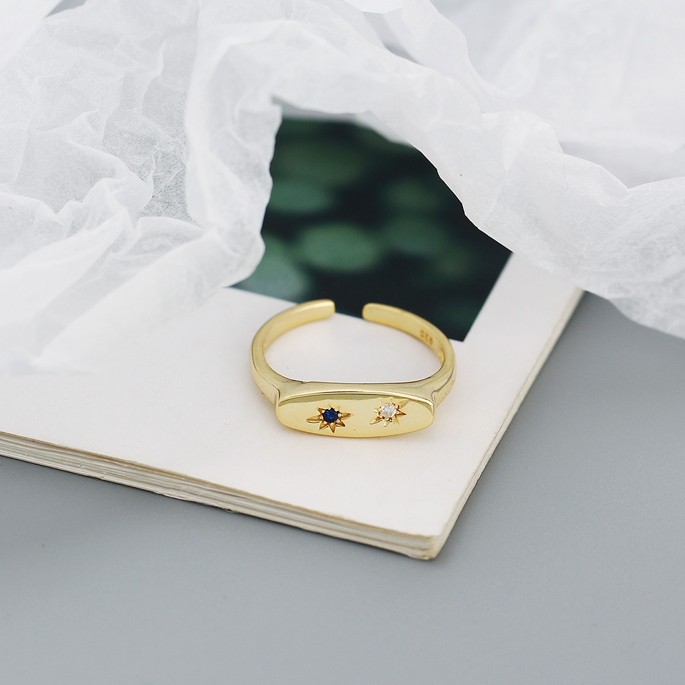 Retro Star Silver Rings Inlay Zircon 925 Silver Rings