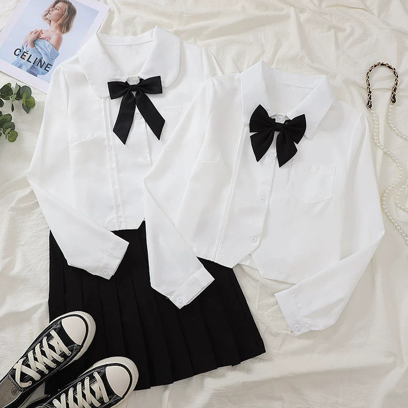 Genuine Original JK Uniform Shirt 2024 Spring and Autumn New Basic Shirt Organ Pleated Short Top