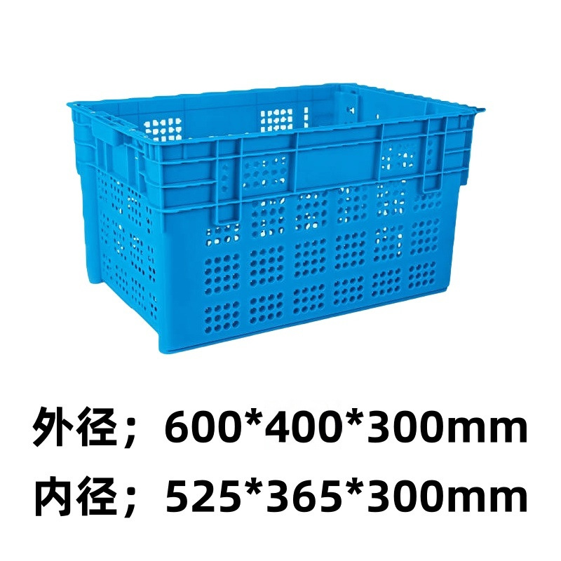 野菜市場の大きいサイズの野菜の果物のかごの青い角の大きいサイズのプラスチックのかごのメーカーの卸売りの倉庫の物流はかごを回転します。