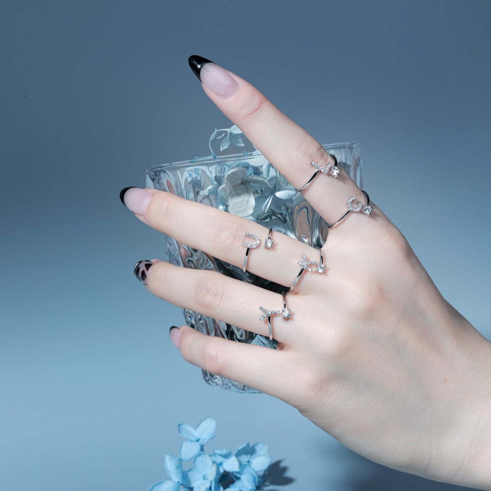 Fashion Letter Sterling Silver Plating Zircon Open Ring 1 Piece