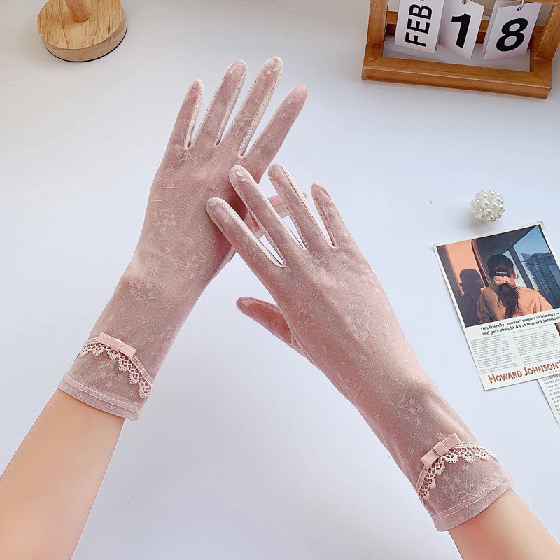 Guantes de protección solar para mujer de verano conducción al aire libre a prueba de rayos UV pantalla táctil antideslizante guantes de encaje de longitud media