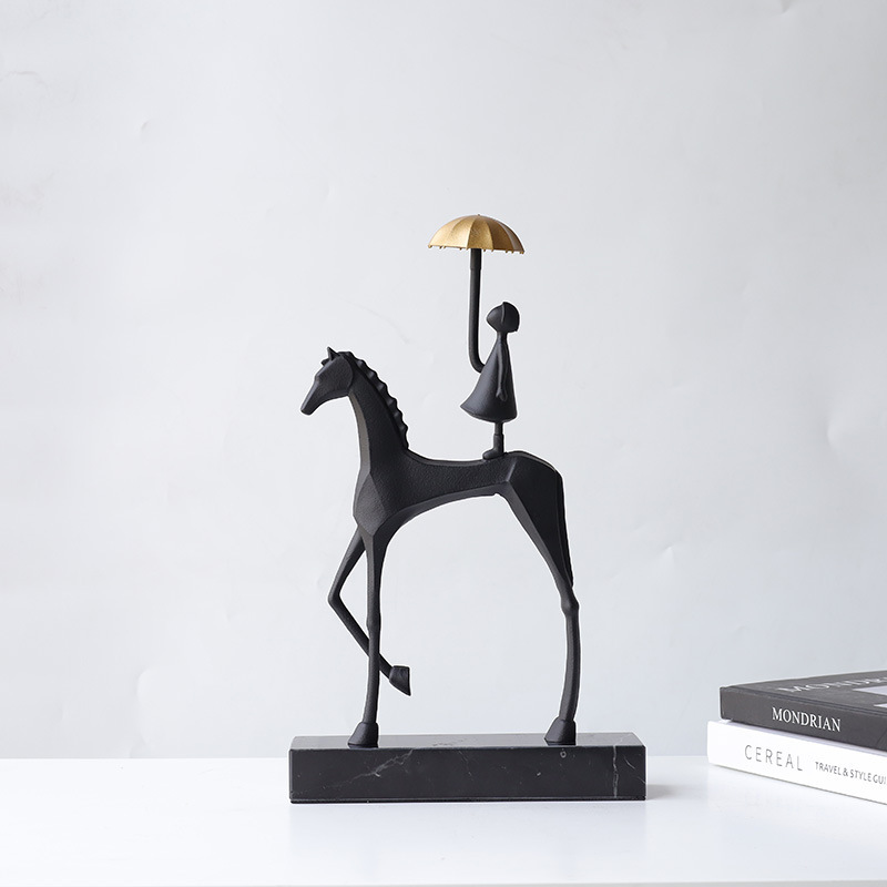 Modern abstract simple art cast iron marble black ornaments model room studio bookcase soft decorations