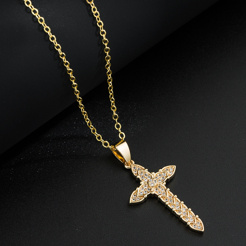 Fashion Cross Copper Zircon Pendant Necklace 1 Piece