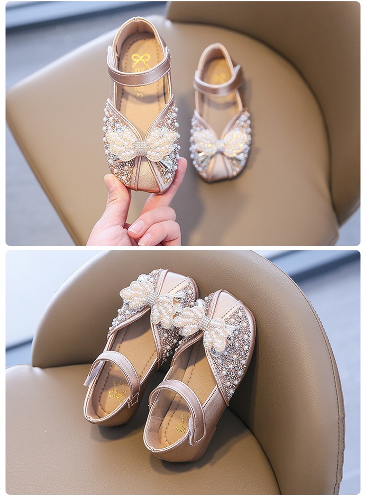 Sapatos de pele para menina com laço e cristais para primavera_voghion.com
