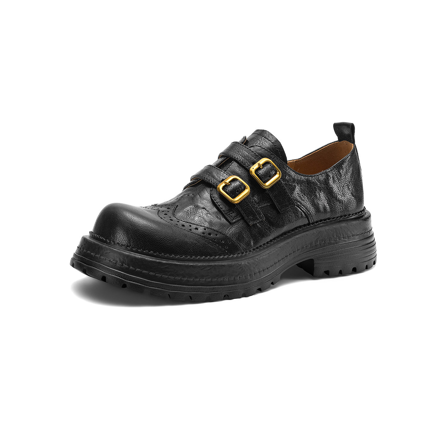 Giày loafer nữ đế dày mũi tròn gót vuông ổn định, khóa thắt lưng kép — màu nâu chi tiết 25