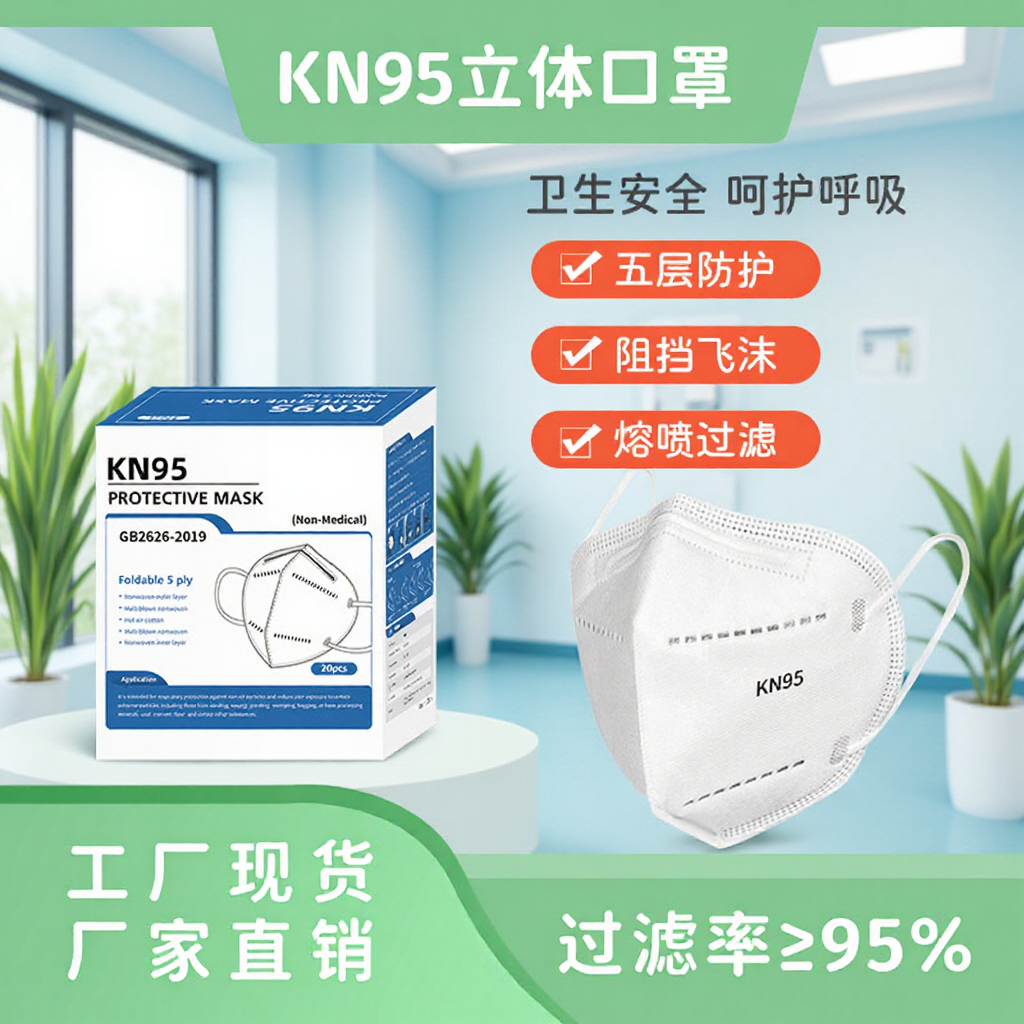 厂家直销kn95白色口罩独立装一次性五层成人黑色口罩便宜现货批发