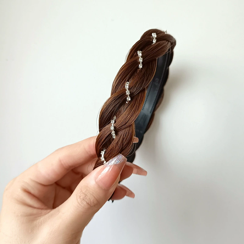 handmade wig headband with pigtail, scalloped hair accessory, matte silk, Ø≈15 cm