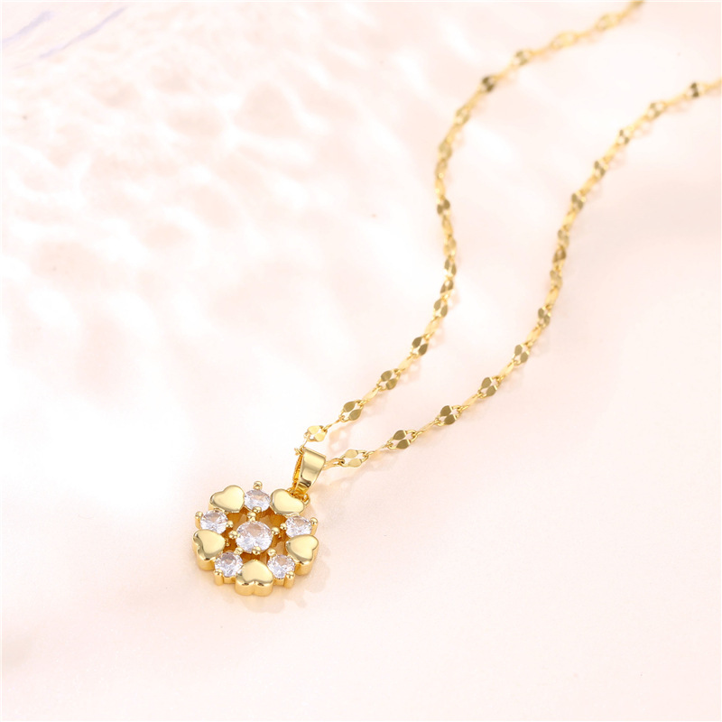 Wholesale Jewelry Heart Flower Zircon Copper Pendant Titanium Steel Chain Necklace Nihaojewelry display picture 4