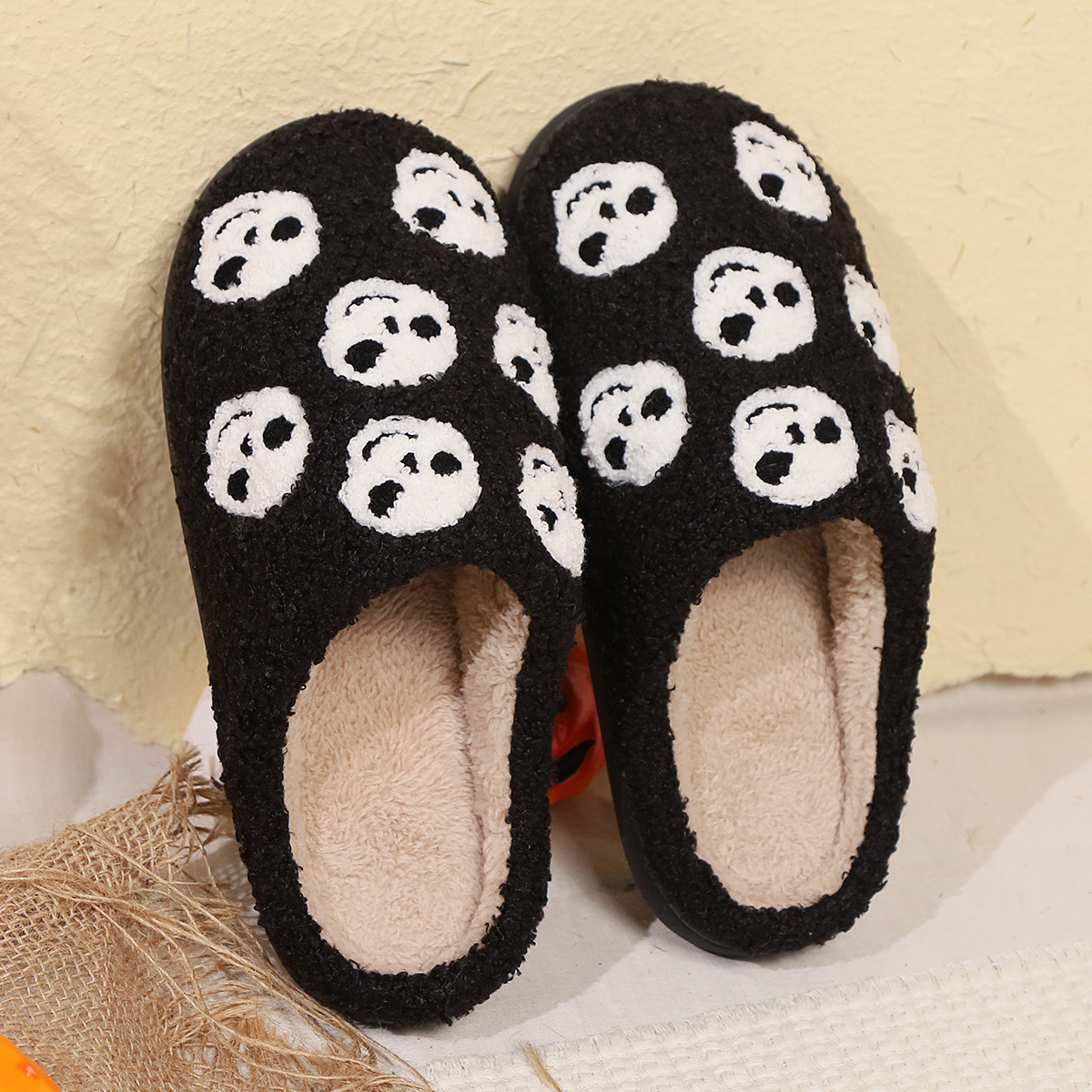 Chaussons en coton pour couple hommes et femmes, citrouille d'Halloween, automne et hiver, livraison à domicile_voghion.com