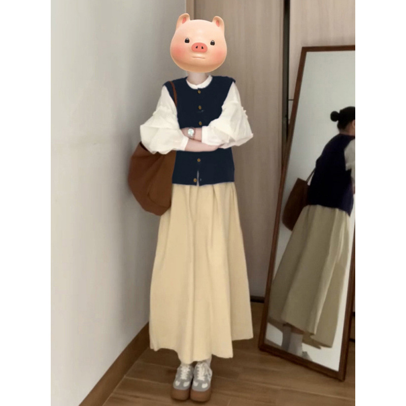 衬衫马甲套装长裙2025早秋新款半身连衣裙子女春秋韩系时尚感穿搭|undefined