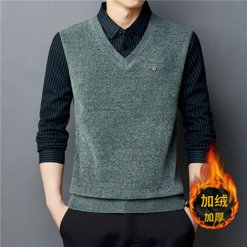 New chenille sweater men's spring and autumn fake two-piece sweater lead men's spring and autumn bottoming shirt wholesale New chenille sweater men's spring and autumn fake two-piece sweater lead men's spring and autumn bottoming shirt wholesale