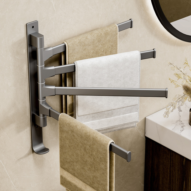 Gunmetal Gray Rotating Towel Rack, No-Drill Bathroom Multi-Rod Movable Wall-Mounted Shelf, Bathroom Storage Rack Towel Bar Gunmetal Gray Rotating Towel Rack, No-Drill Bathroom Multi-Rod Movable Wall-Mounted Shelf, Bathroom Storage Rack Towel Bar