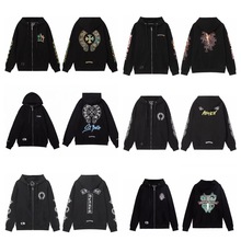 新款24SS现货梵文十字马蹄花拉链连帽卫衣外套工厂现货批发