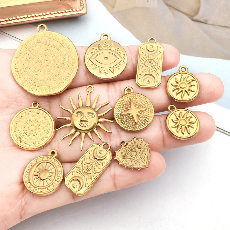 不锈钢复古金色太阳恶魔之眼系列耳饰项链吊坠挂件diy饰品配件|undefined