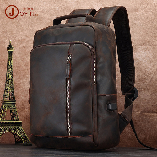New genuine leather shoulder bag for men 15.6 inch retro computer bag mad cow leather large capacity travel shoulder bag for men 