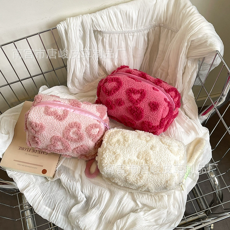 Ins Сладкая девушка плюшевая большая емкость милая косметическая сумка для хранения портативная сумка для хранения путешествий