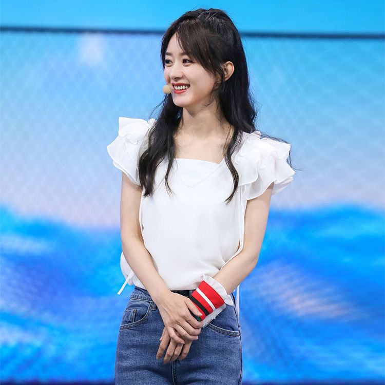 Zhao Liying's Same Style Summer Dress Blouse White Top Clothes Small Flying Sleeve Auricularia Auricularia Ruffled Chic Design Sense Zhao Liying's Same Style Summer Dress Blouse White Top Clothes Small Flying Sleeve Auricularia Auricularia Ruffled Chic Design Sense