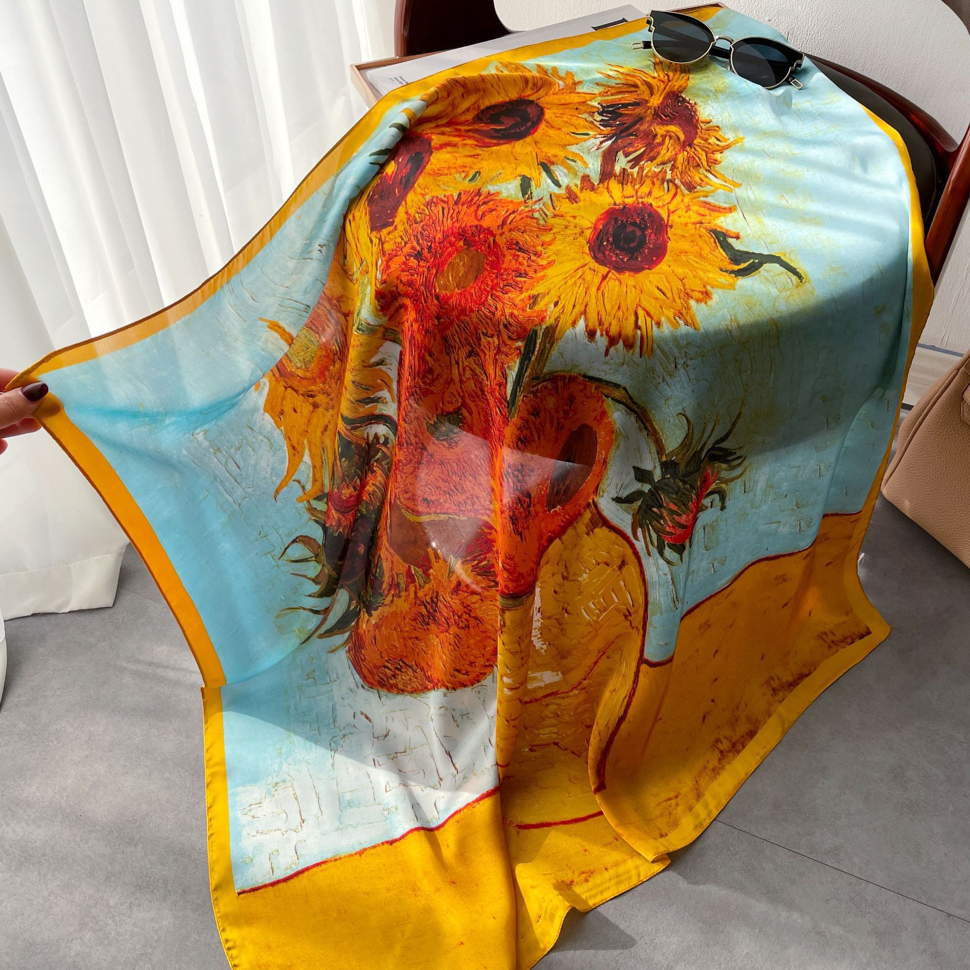 2022 Spring and Autumn New Printed Flower Scarf Women's Dual Use Shawl Scarf Korean Printed Scarf Beach Scarf_voghion.com