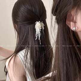 富家千金~珍珠流苏抓夹女后脑勺半扎发鲨鱼夹高级感发夹子头饰