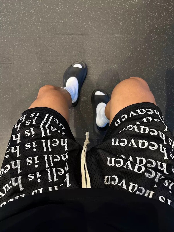 American Style High Street Letter Full Print Drawstring Shorts Summer Mesh Fitness Pants Retro Loose Casual Basketball Sports Pants