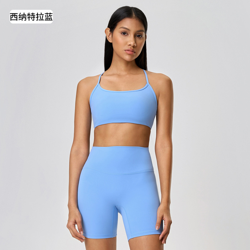 新型交差美背運動下着女性夏ヨガフィットネス胸帯胸パッドヨガ服上着DW399|undefined