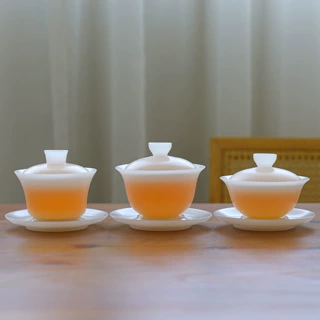 冰种玉瓷三才盖碗悬停不烫手家用功夫泡茶杯主人杯璞玉茶具品茗杯